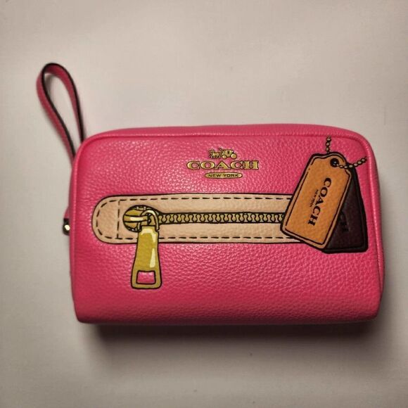 NWT COACH CH731DEMPSEY BOXY COSMETIC CASE 20 TROMPE L'OEIL PRINT PETUNIA PINK - Picture 1 of 4